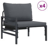 Garden Sofa Set with Cushion 7 pcs Black Steel 3378956