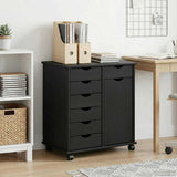 Rolling Cabinet Black 63.5 x 39 x 65.5 cm Solid Pine Wood 42028379