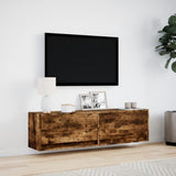 TV Wall Cabinet with LED Lights Smoked Oak 140x31x38 cm 852373