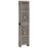 Hand Carved 5-Panel Room Divider Grey 200x165 cm Solid Mango Wood 285333