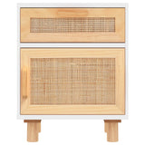 ZNTS Bedside Cabinets 2 pcs White Solid Wood Pine and Natural Rattan 345607