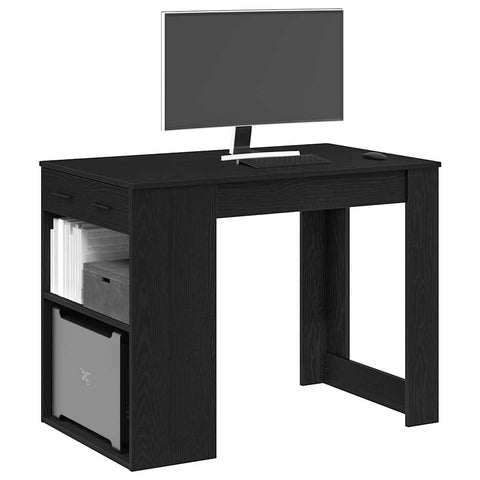 ZNTS Desk with Drawer and Shelf Black Oak 102x62x77.5 cm Engineered Wood 858687