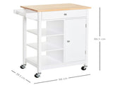 Kitchen Trolley, Kitchen Island on Wheels, w/ Wood Top, 3 Shelves and Storage Cupboard, White T3398P341326