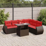 7 Piece Garden Sofa Set with Cushions Brown Poly Rattan Acacia 3326655
