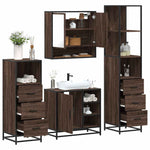 ZNTS 4 Piece Bathroom Furniture Set Brown Oak Engineered Wood 3301299