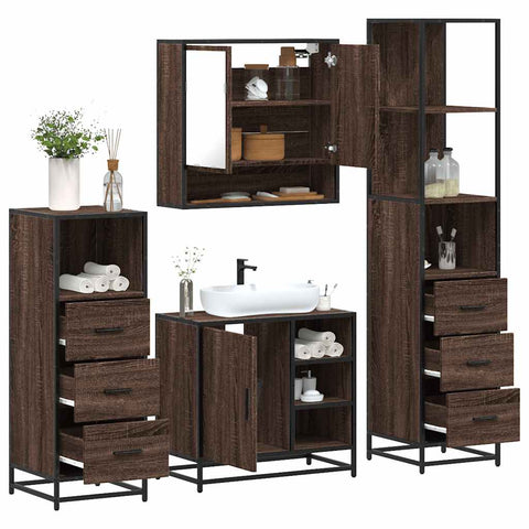 ZNTS 4 Piece Bathroom Furniture Set Brown Oak Engineered Wood 3301299