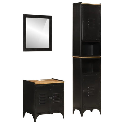 ZNTS 3 Piece Bathroom Furniture Set Iron and Solid Wood Mango 3217110