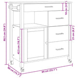 Kitchen Trolley MONZA Black 84 x 40 x 88.5 cm Solid Pine Wood 42027041