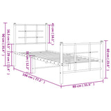 Metal Bed Frame without Mattress with Footboard White 75x190cm 355618