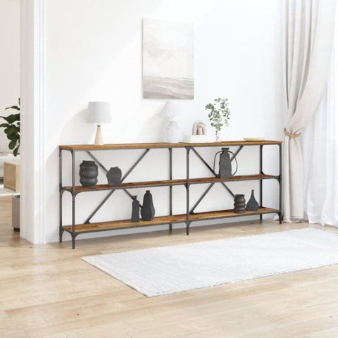 ZNTS Console Table Old Wood 200x30x75 cm Engineered Wood and Steel 863445