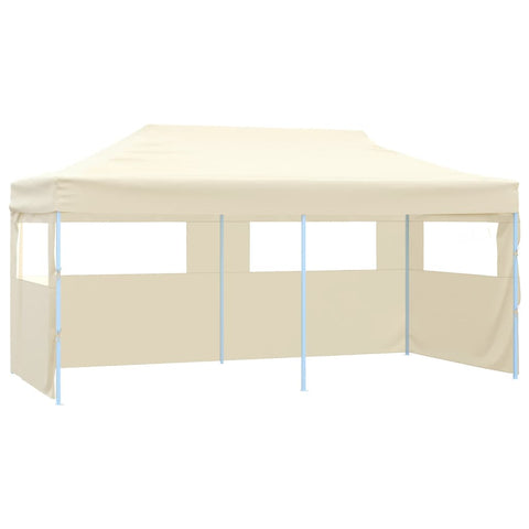 ZNTS Professional Folding Party Tent with 4 Sidewalls 3x6 m Steel Cream 48866