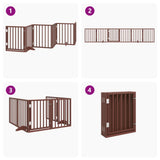 Dog Gate with Door Foldable 6 Panels Brown 300 cm Poplar Wood 352197