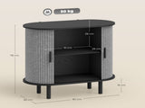 Tambour Sideboard with Fluted Sliding Doors, Modern Kitchen Cupboard with Storage Shelves and Wooden T3398P424866
