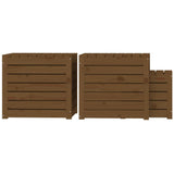 3 Piece Garden Box Set Honey Brown Solid Wood Pine 823958