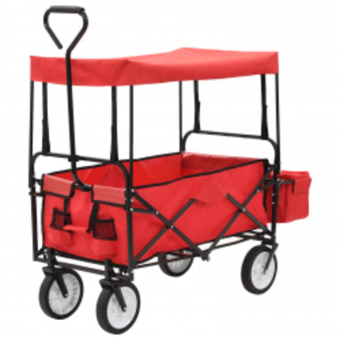 ZNTS Folding Hand Trolley with Canopy Steel Red 147589