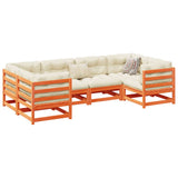 6 Piece Garden Sofa Set with Cushions Wax Brown Solid Wood Pine 3299608