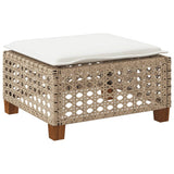 Garden Stool with Cushion Beige 63.5x56x32 cm Poly Rattan 365934