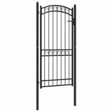 Fence Gate with Arched Top Steel 100x200 cm Black 146372