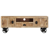 TV Cabinet with Wheels 110x30x37 cm Rough Mango Wood 328317