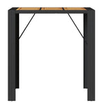 ZNTS Garden Bar Table with Acacia Wood Top Black 105x80x110 cm Poly Rattan 368696