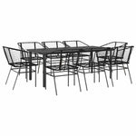 9 Piece Garden Dining Set Black Poly Rattan Glass 3334589