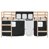 Kids' Loft Bed with Curtains without Mattress White&Black 90x200cm 3206964
