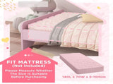 Bed for Kids Cat Design Toddler Bed Frame Bedroom Furniture with Guardrails, for 3-6 Years, 143L x T3398P379030