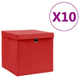 Storage Boxes with Covers 10 pcs 28x28x28 cm Red 325222