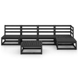 6 Piece Garden Lounge Set Black Solid Wood Pine 3075523
