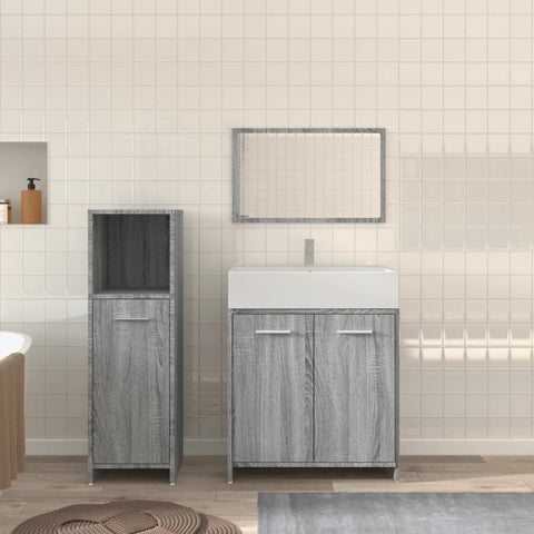 ZNTS 3 Piece Bathroom Furniture Set Grey Sonoma Engineered Wood 3154407