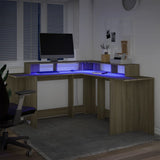 Desk with LED Lights Sonoma Oak 152x152x91 cm Engineered Wood 3309458