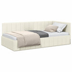 Corner Bed Frame with Headboard Cream 100 x 200 cm Velvet 42016324