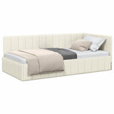 Corner Bed Frame with Headboard Cream 100 x 200 cm Velvet 42016324