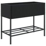 ZNTS Garden Planter with Shelf Black Poly Rattan 366384