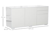 High Gloss Side Cabinet, Push-Open Design with 2 Drawers and 2 Cabinets for Living Room, 74H 117W T3398P377978