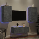 4 Piece TV Wall Units with LED Concrete Grey Engineered Wood 3216821