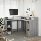 Desk with LED Lights Grey Sonoma 130x130x91 cm Engineered Wood 3309452