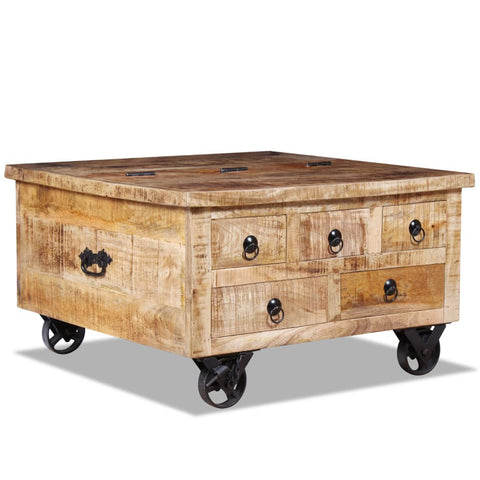 ZNTS Coffee Table Rough Mango Wood 70x70x40 cm 243979