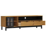 TV Cabinet with Glass Door FLAM 158x40x50 cm Solid Wood Pine 357821