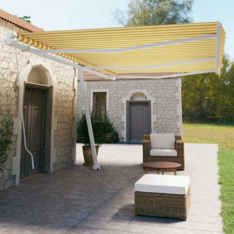 ZNTS Freestanding Manual Retractable Awning 600x350 cm Yellow/White 3069678