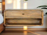 Solid Wood Floating Curve Open Slot Bedside, 1 Drawer and Open Shelf, Brown B2743P402929