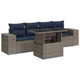 5 Piece Garden Sofa Set with Cushions Grey Poly Rattan Acacia 3326722