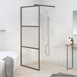 Walk-in Shower Wall 90x195 cm Half Frosted ESG Glass Black 151873