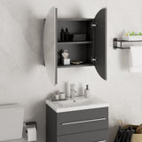 Bathroom Cabinet with Round Mirror&LED Grey 47x47x17.5 cm 345585
