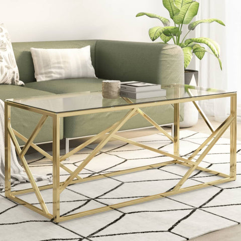 ZNTS Coffee Table Gold Stainless Steel and Tempered Glass 349938