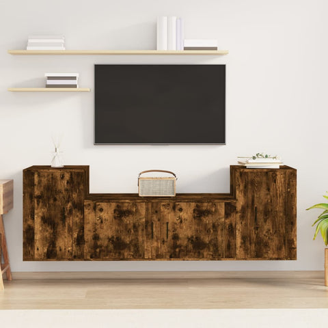 3 Piece TV Cabinet Set Smoked Oak Engineered Wood 3188515