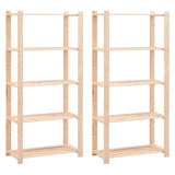 5-Tier Storage Racks 2 pcs 80x38x170 cm Solid Pinewood 250 kg 3051113