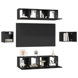 TV Cabinet Set Wall-mounted 6 pcs Black Oak Engineered Wood 3393400