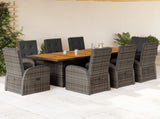 9 Piece Garden Dining Set with Cushions Grey Poly Rattan 3277614