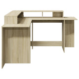 Desk with LED Lights Sonoma Oak 152x152x91 cm Engineered Wood 3309458